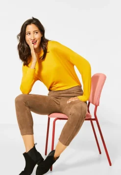 Street One Hosen*Velours-Hose mit High Waist natural camel