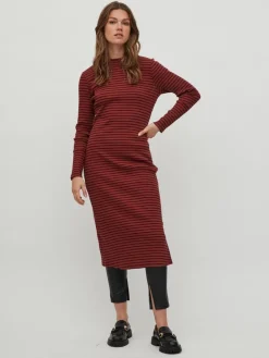 Vila Kleider*VIBALU CREW NECK L/S MIDI DRESS - NOOS Fired Brick