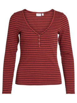 Vila Shirts*VIBALU V-NECK L/S RIB TOP - NOOS Fired Brick