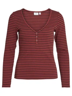 Vila Shirts*VIBALU V-NECK L/S RIB TOP - NOOS Fired Brick