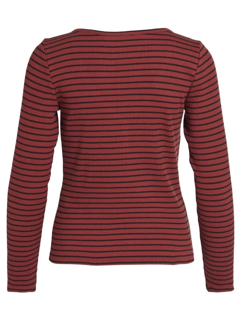 Vila Shirts*VIBALU V-NECK L/S RIB TOP - NOOS Fired Brick