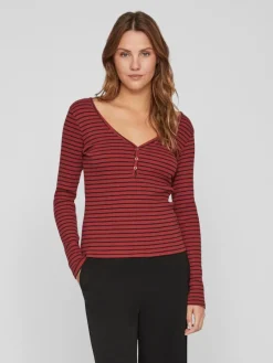 Vila Shirts*VIBALU V-NECK L/S RIB TOP - NOOS Fired Brick