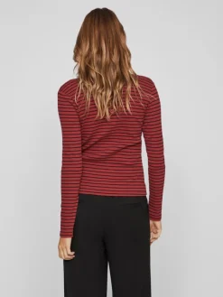 Vila Shirts*VIBALU V-NECK L/S RIB TOP - NOOS Fired Brick