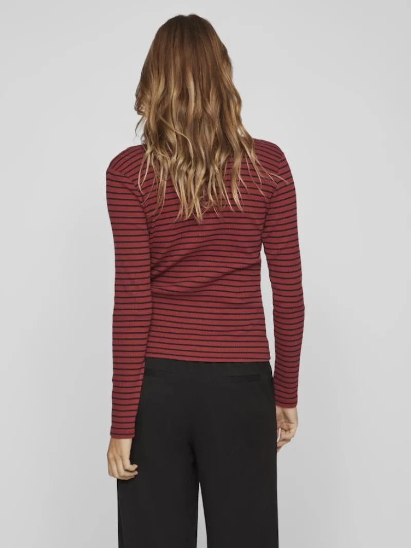 Vila Shirts*VIBALU V-NECK L/S RIB TOP - NOOS Fired Brick