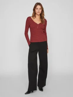 Vila Shirts*VIBALU V-NECK L/S RIB TOP - NOOS Fired Brick