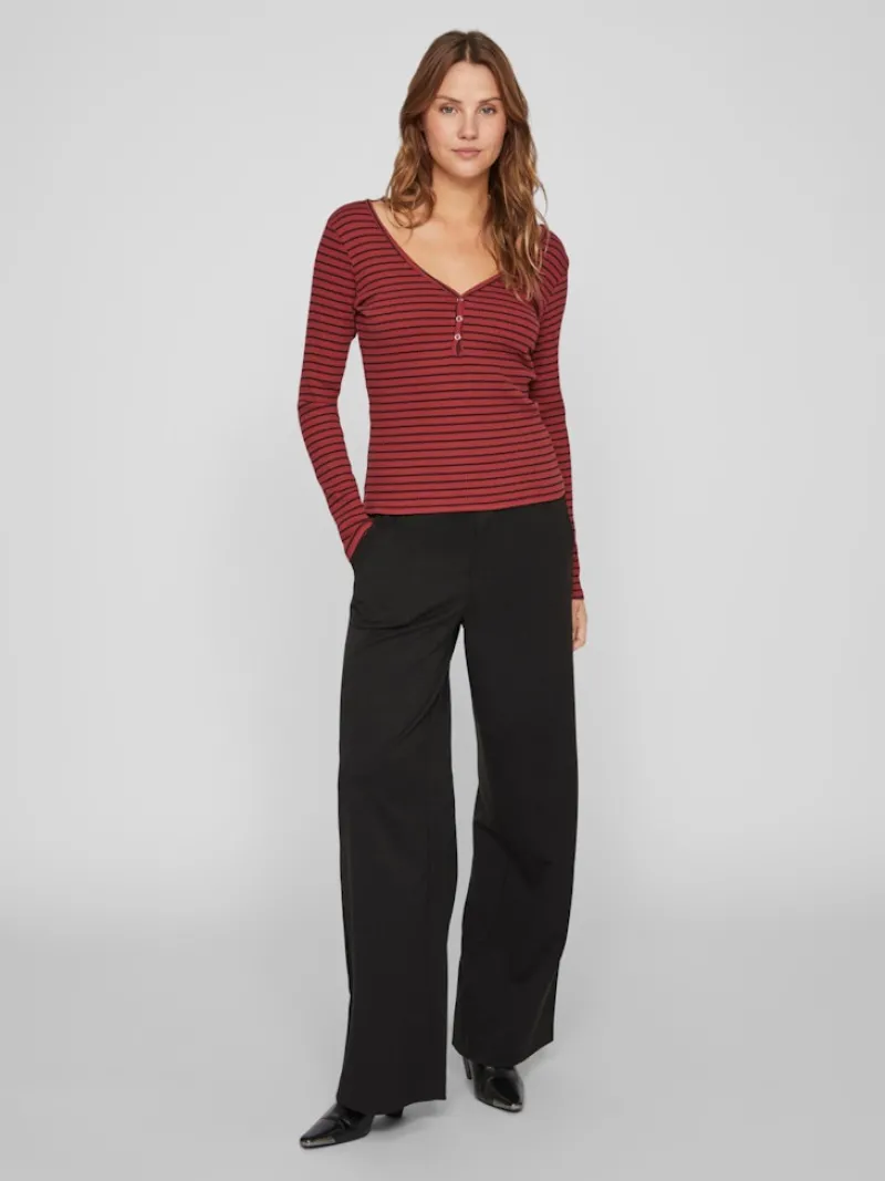 Vila Shirts*VIBALU V-NECK L/S RIB TOP - NOOS Fired Brick