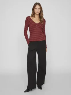 Vila Shirts*VIBALU V-NECK L/S RIB TOP - NOOS Fired Brick