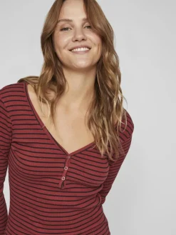 Vila Shirts*VIBALU V-NECK L/S RIB TOP - NOOS Fired Brick