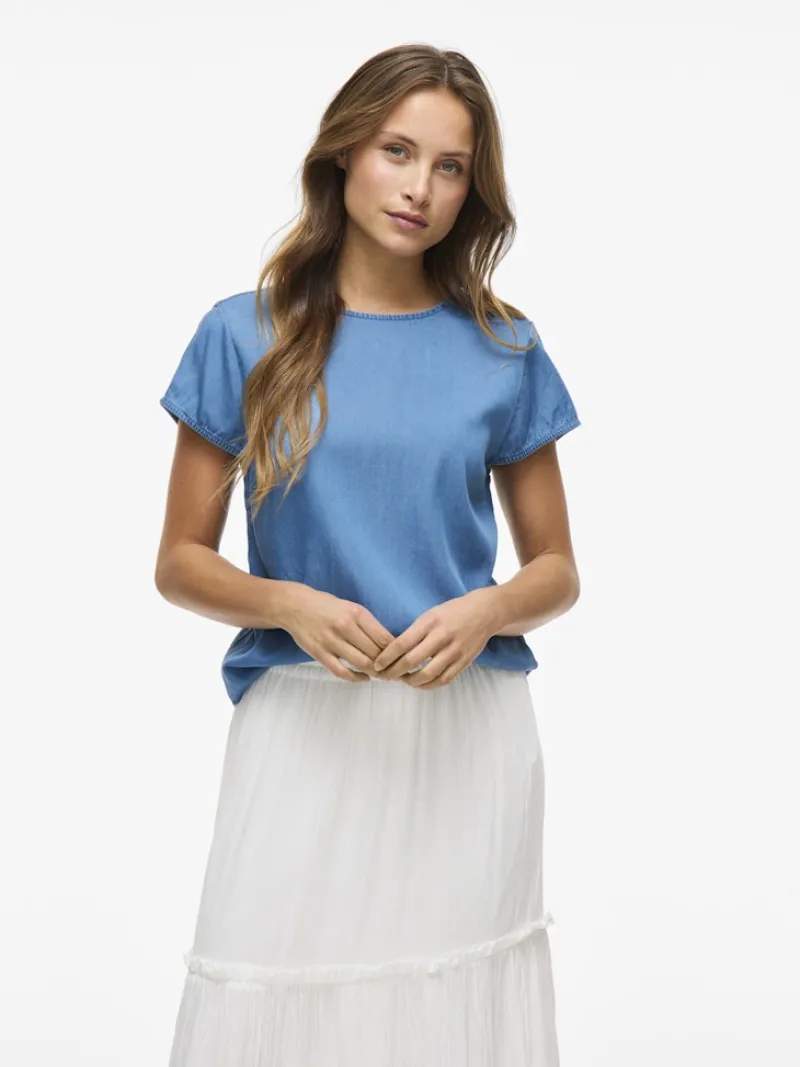 Vila Shirts*VIBISTA C/S O-NECK TOP - NOOS Medium Blue Denim