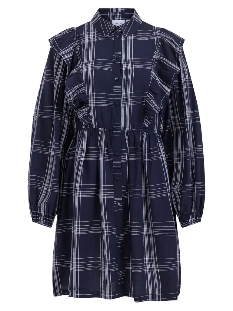 Vila Kleider*VIBOBBY L/S FLOUNCE DRESS /RX Navy Blazer