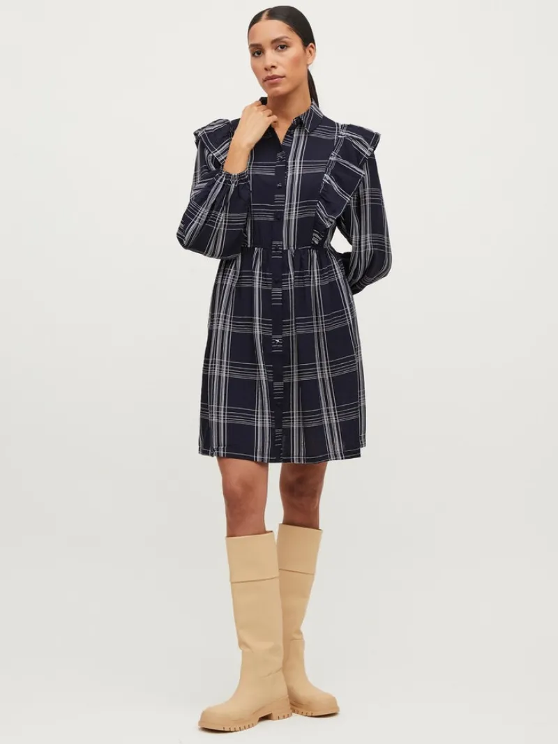 Vila Kleider*VIBOBBY L/S FLOUNCE DRESS /RX Navy Blazer
