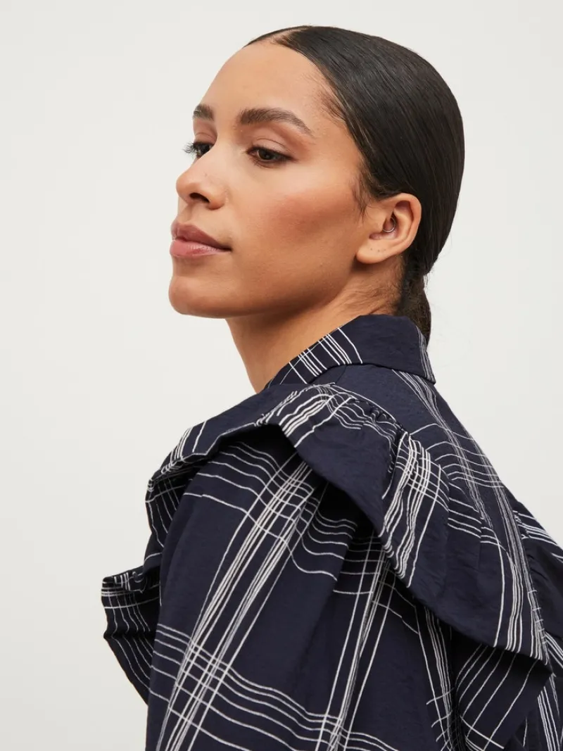 Vila Kleider*VIBOBBY L/S FLOUNCE DRESS /RX Navy Blazer