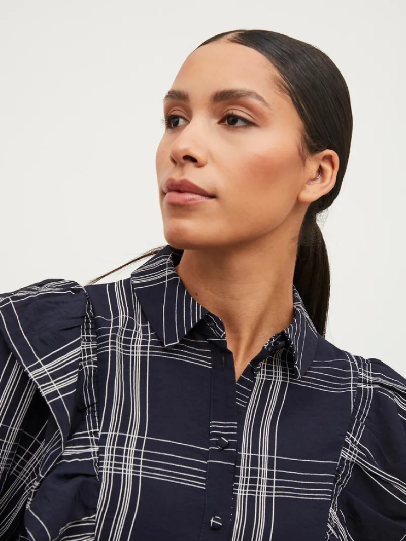 Vila Kleider*VIBOBBY L/S FLOUNCE DRESS /RX Navy Blazer