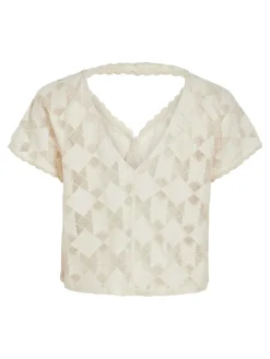 Vila Blusen*VICALVINA V-NECK S/S TOP/DC/LS birch