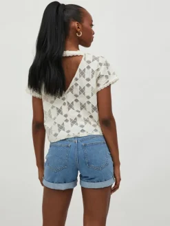 Vila Blusen*VICALVINA V-NECK S/S TOP/DC/LS birch