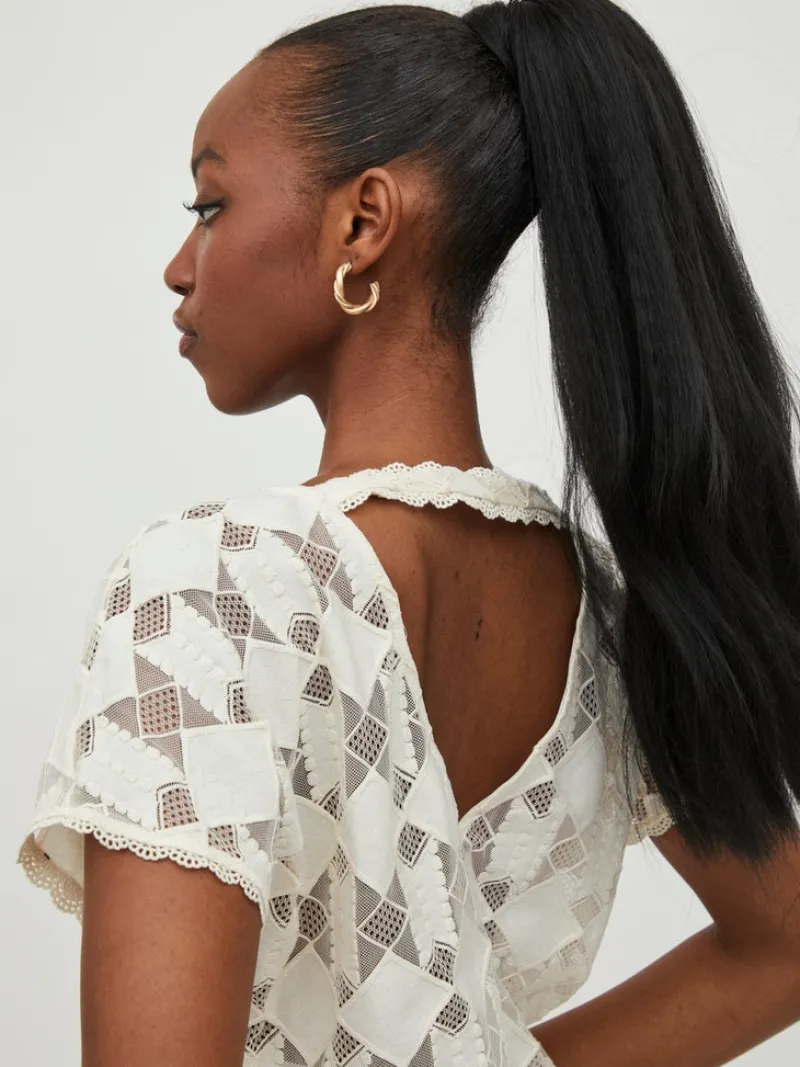 Vila Blusen*VICALVINA V-NECK S/S TOP/DC/LS birch