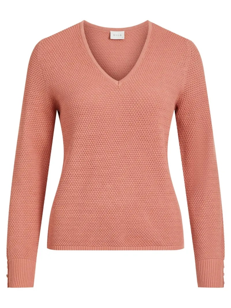 Vila Pullover & Sweatshirts*VICHASSA V-NECK L/S BUTTON KNIT TOP/L desert sand