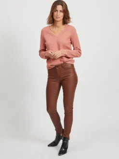Vila Pullover & Sweatshirts*VICHASSA V-NECK L/S BUTTON KNIT TOP/L desert sand