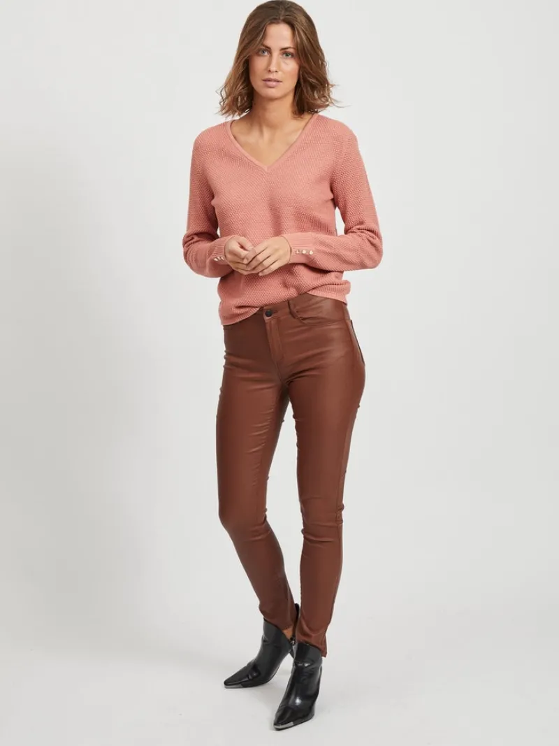 Vila Pullover & Sweatshirts*VICHASSA V-NECK L/S BUTTON KNIT TOP/L desert sand