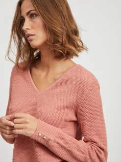Vila Pullover & Sweatshirts*VICHASSA V-NECK L/S BUTTON KNIT TOP/L desert sand