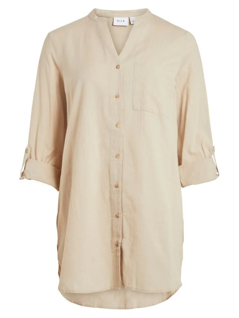 Vila Blusen*VICHELLIE L/S V-NECK TUNIC Cement