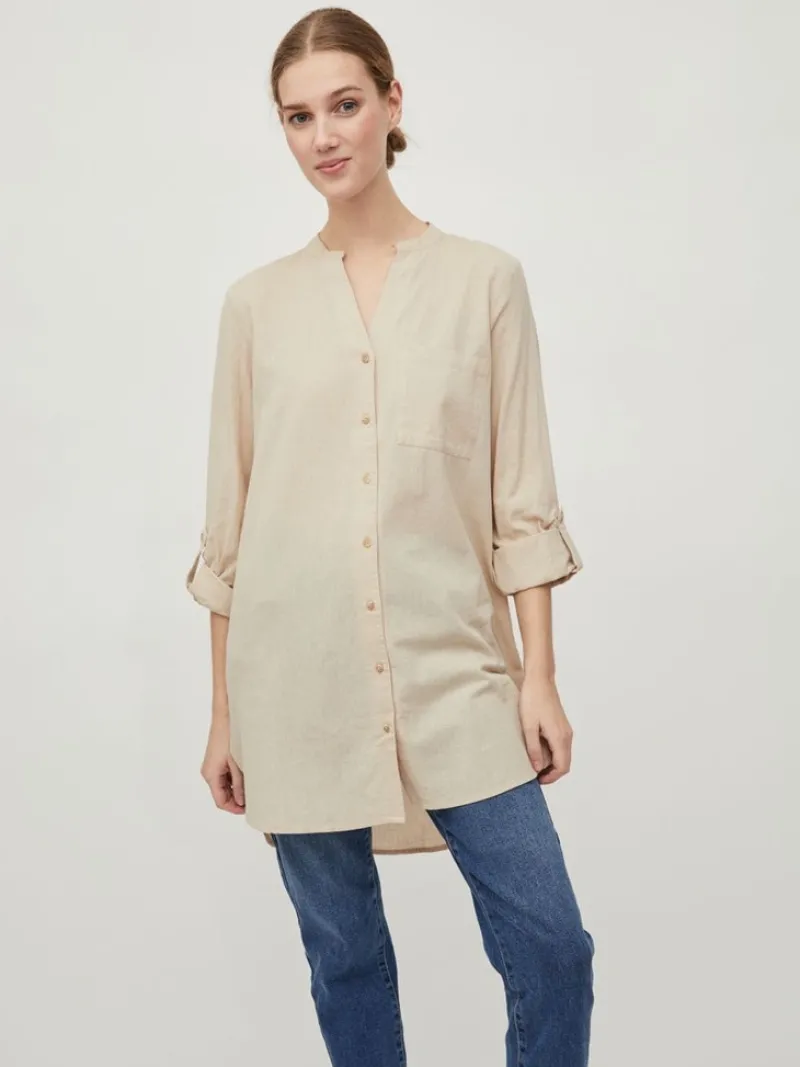 Vila Blusen*VICHELLIE L/S V-NECK TUNIC Cement
