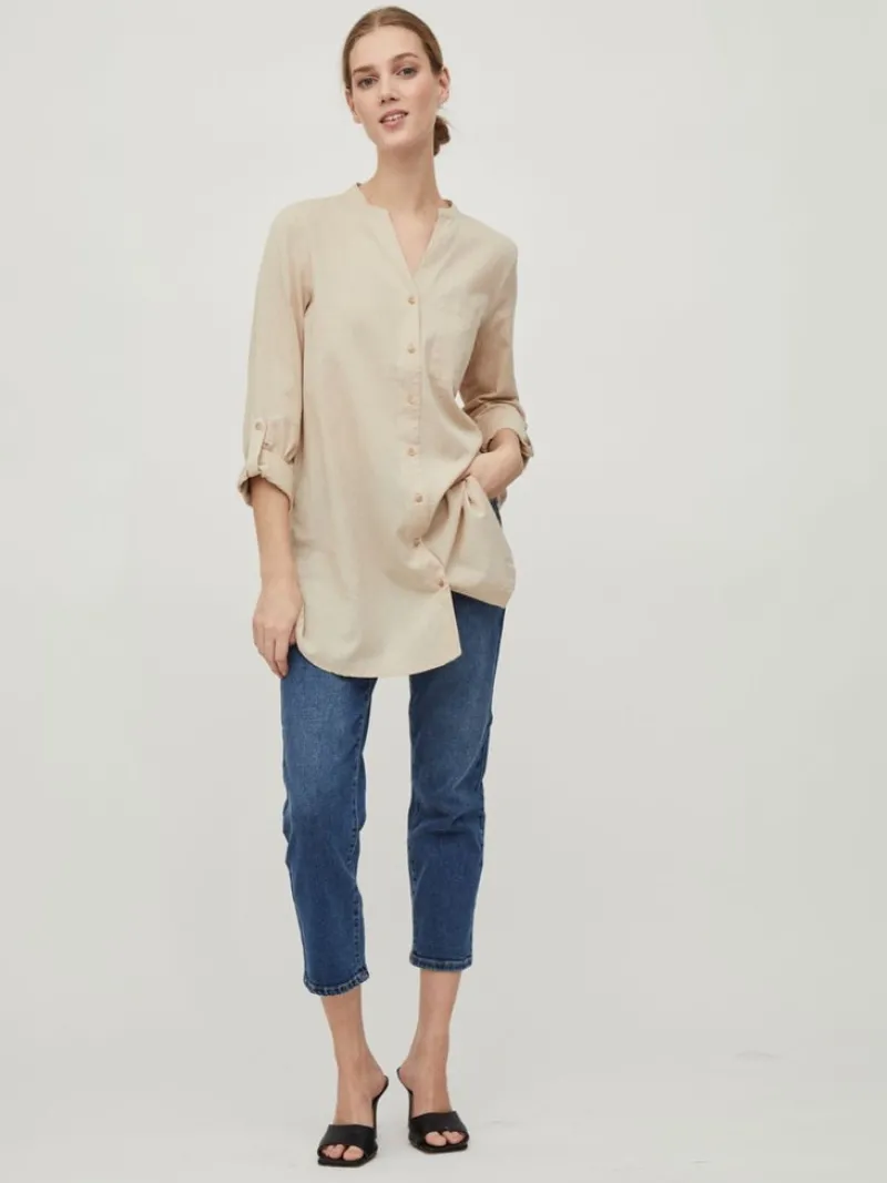 Vila Blusen*VICHELLIE L/S V-NECK TUNIC Cement