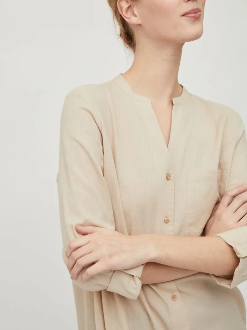 Vila Blusen*VICHELLIE L/S V-NECK TUNIC Cement