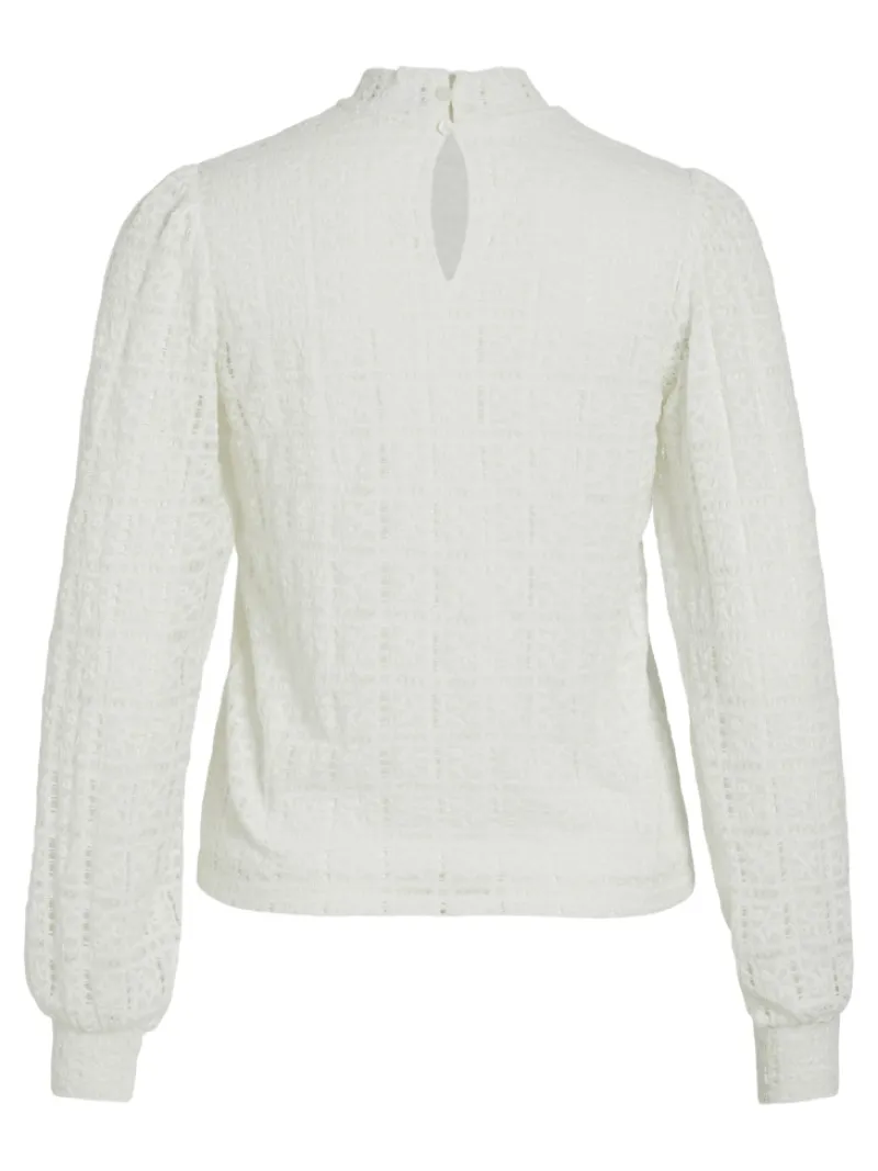 Vila Shirts*VICIKI L/S HIGH NECK LACE TOP/TB Cloud Dancer