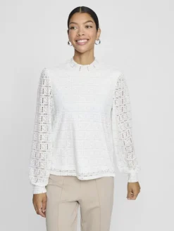 Vila Shirts*VICIKI L/S HIGH NECK LACE TOP/TB Cloud Dancer
