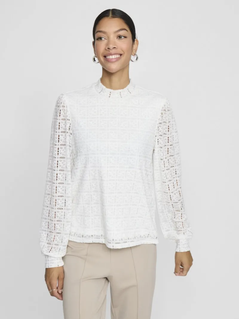 Vila Shirts*VICIKI L/S HIGH NECK LACE TOP/TB Cloud Dancer