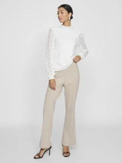 Vila Shirts*VICIKI L/S HIGH NECK LACE TOP/TB Cloud Dancer