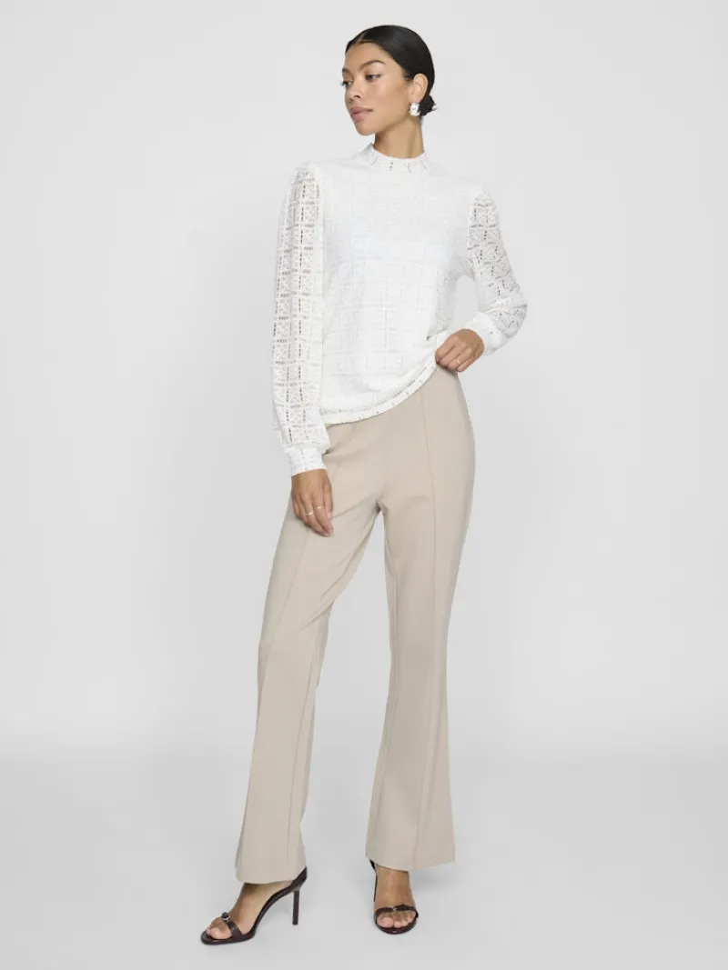 Vila Shirts*VICIKI L/S HIGH NECK LACE TOP/TB Cloud Dancer