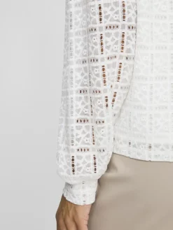 Vila Shirts*VICIKI L/S HIGH NECK LACE TOP/TB Cloud Dancer