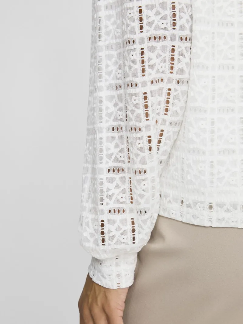 Vila Shirts*VICIKI L/S HIGH NECK LACE TOP/TB Cloud Dancer