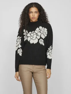 Vila Pullover & Sweatshirts*VICILIA HIGH NECK L/S JAQUARD TOP - NOOS Black