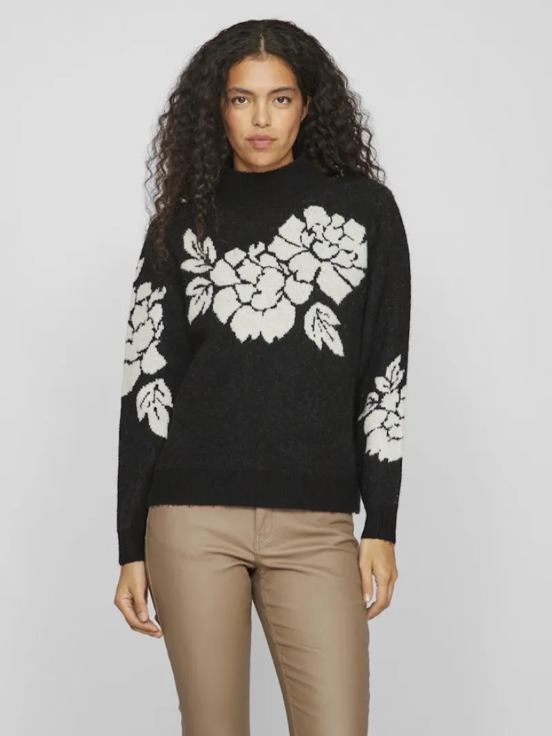 Vila Pullover & Sweatshirts*VICILIA HIGH NECK L/S JAQUARD TOP - NOOS Black