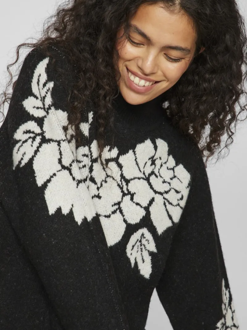 Vila Pullover & Sweatshirts*VICILIA HIGH NECK L/S JAQUARD TOP - NOOS Black