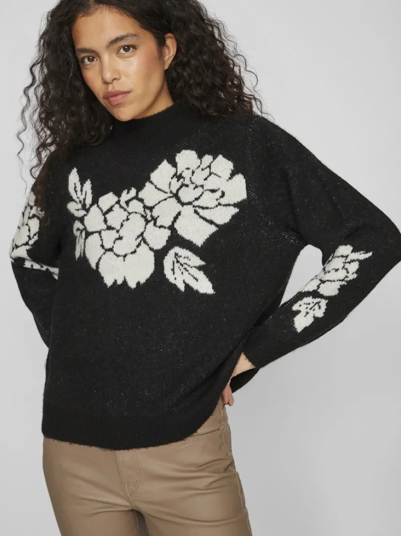 Vila Pullover & Sweatshirts*VICILIA HIGH NECK L/S JAQUARD TOP - NOOS Black