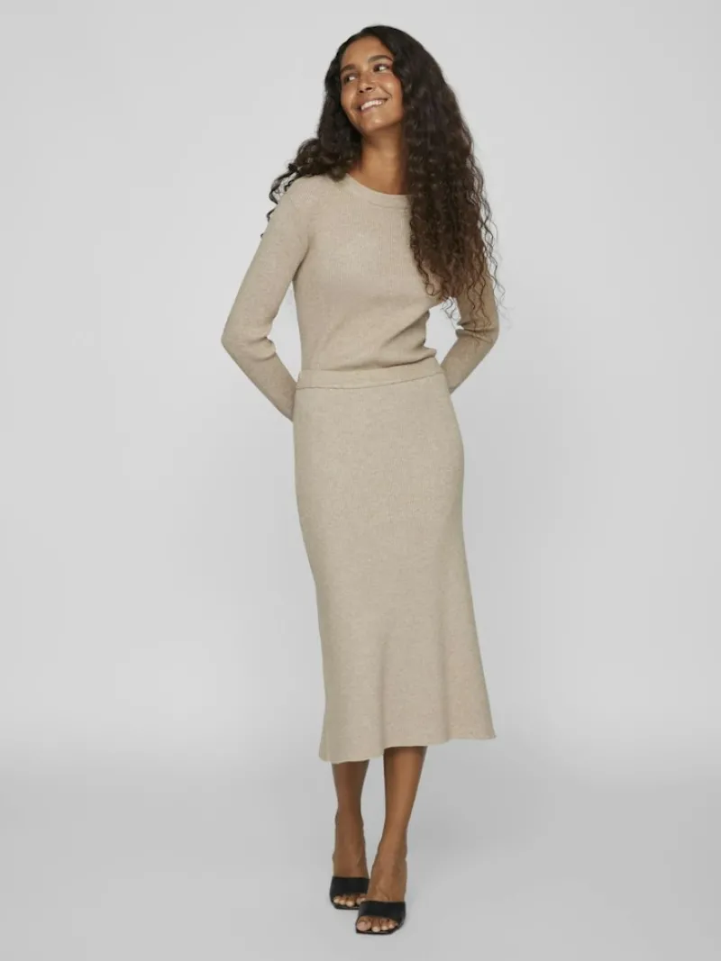 Vila Röcke*VICOMFY A-LINE KNIT SKIRT- NOOS natural melange