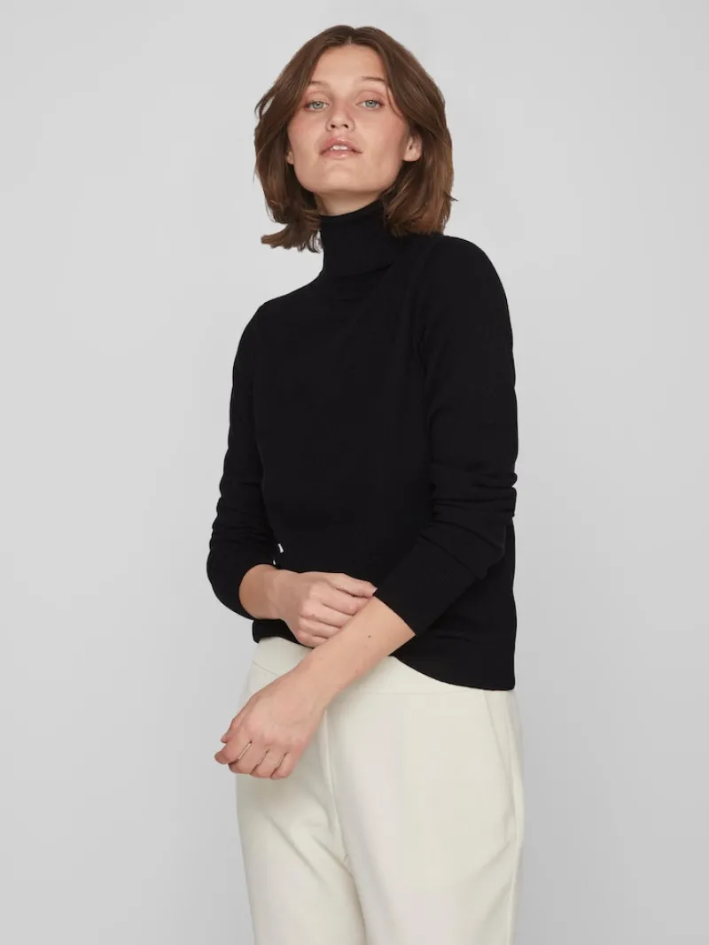 Vila Pullover & Sweatshirts*VICOMFY L/S ROLLNECK KNIT TOP/SU/PB Black