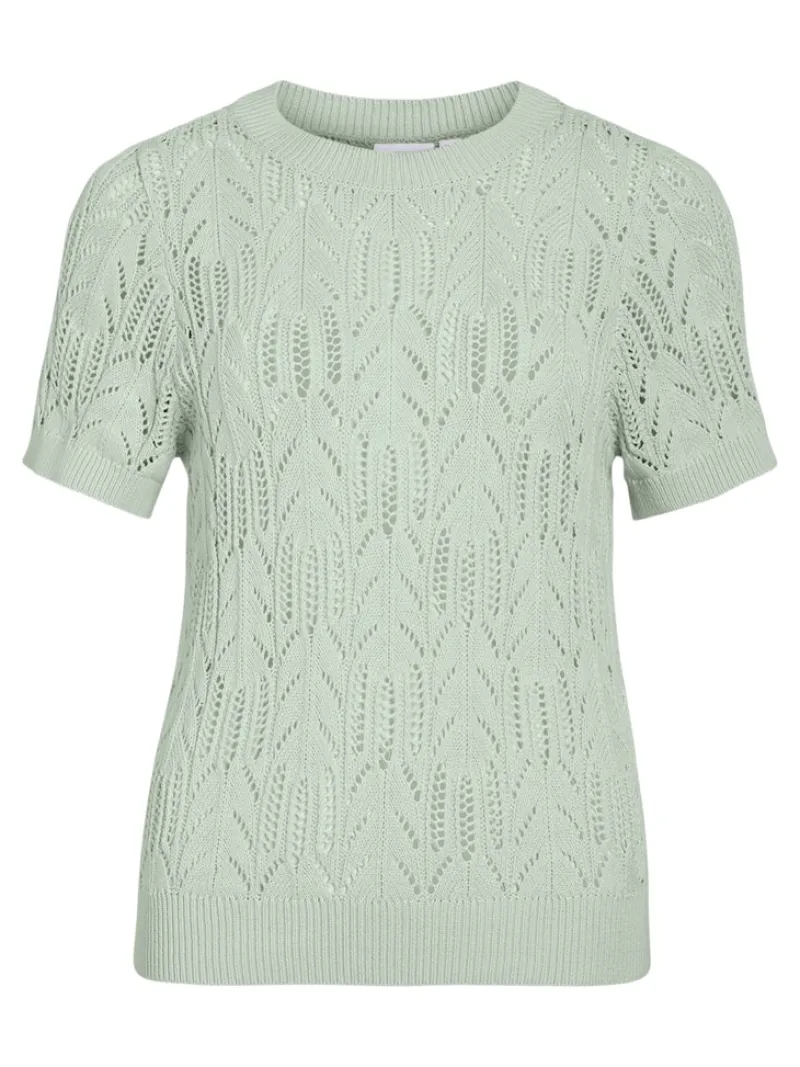 Vila Shirts*VICOTTI S/S O-NECK KNIT TOP - NOOS silt green