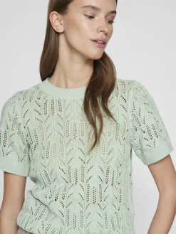 Vila Shirts*VICOTTI S/S O-NECK KNIT TOP - NOOS silt green