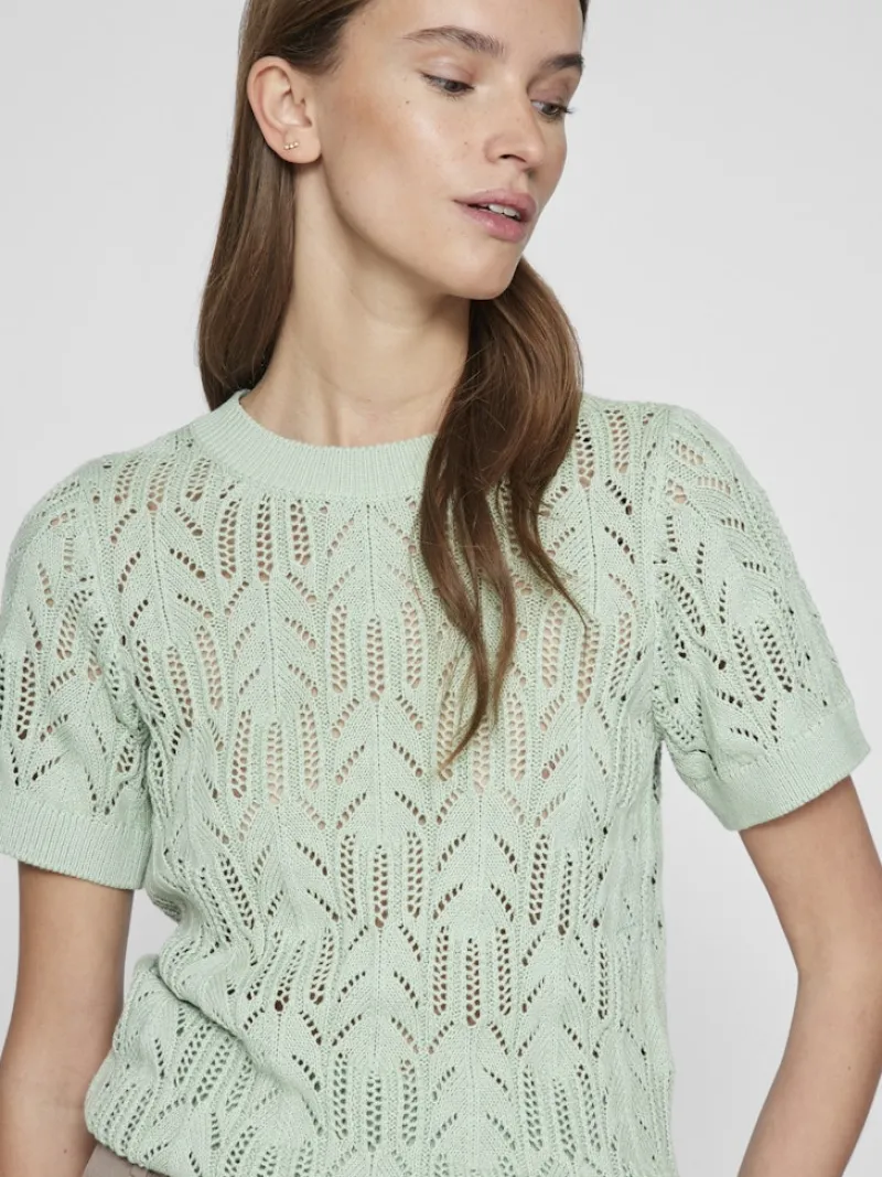Vila Shirts*VICOTTI S/S O-NECK KNIT TOP - NOOS silt green