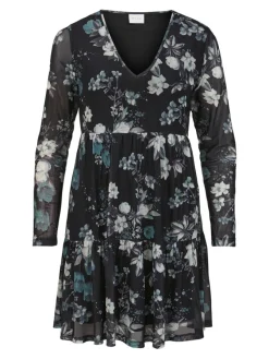Vila Kleider*VIDAVIS L/S SHORT PRINTED V-NECK DRESS Black