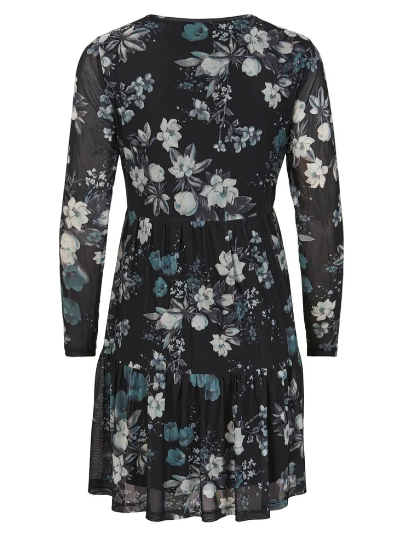 Vila Kleider*VIDAVIS L/S SHORT PRINTED V-NECK DRESS Black