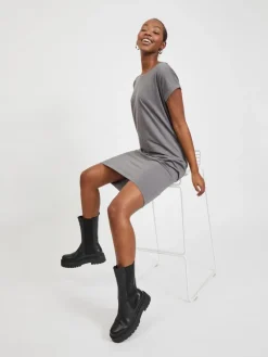 Vila Kleider*VIDREAMERS S/S KNEE DRESS Medium Grey Melange