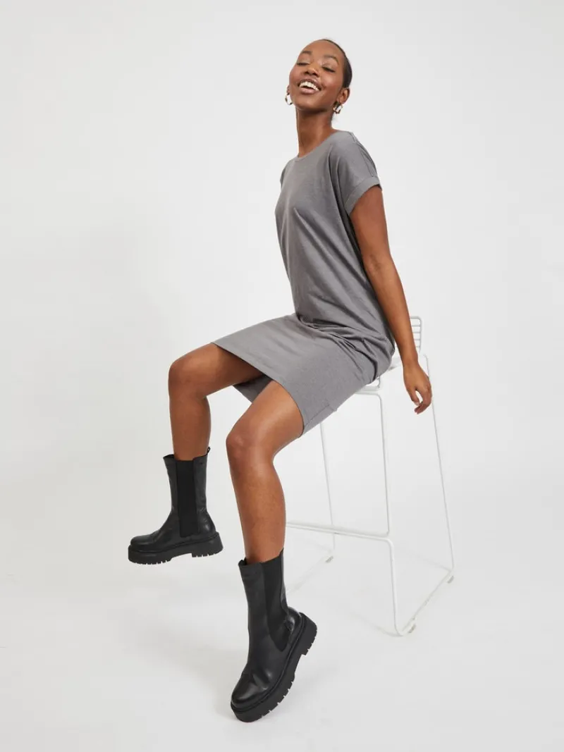 Vila Kleider*VIDREAMERS S/S KNEE DRESS Medium Grey Melange