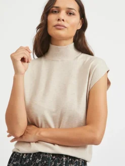 Vila Pullover & Sweatshirts*VIELASTA S/L HIGH NECK KNIT VEST/BF natural melange