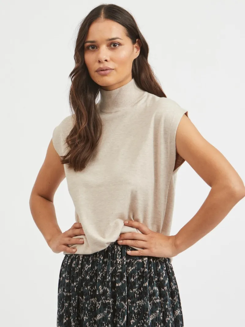 Vila Pullover & Sweatshirts*VIELASTA S/L HIGH NECK KNIT VEST/BF natural melange